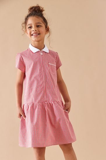 Red Cotton Rich School Gingham Zip Dress (3-14yrs)