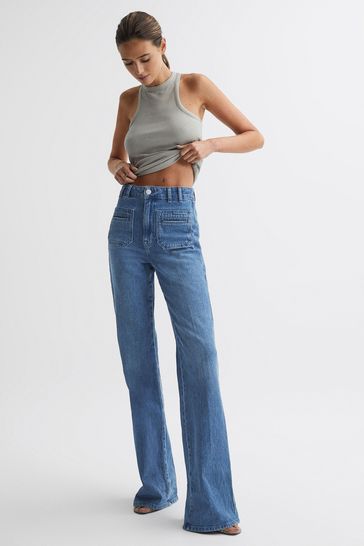 Reiss Light Blue Isabel Regular Wide Leg Jeans