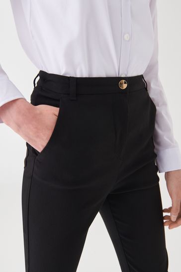Black stretch slim shop leg belted trousers