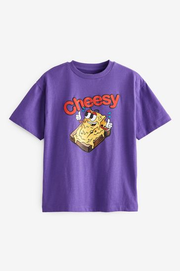 Purple Cheesy Short Sleeve Graphic T-Shirt (3-16yrs)