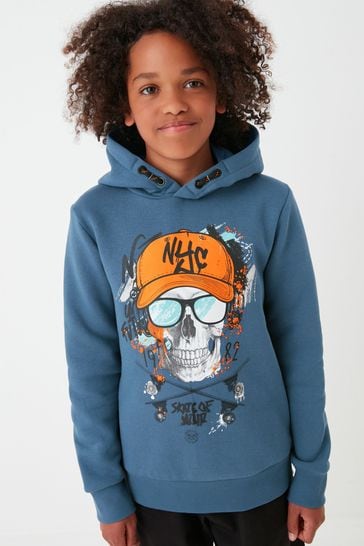 Blue Skull Graphic Hoodie 3 16yrs