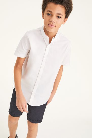 White Plain Short Sleeve Cotton Rich Oxford Shirt (3-16yrs)