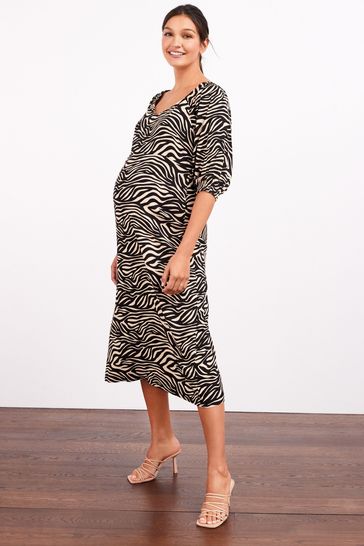Zebra Print Maternity Tie Back Midi Dress