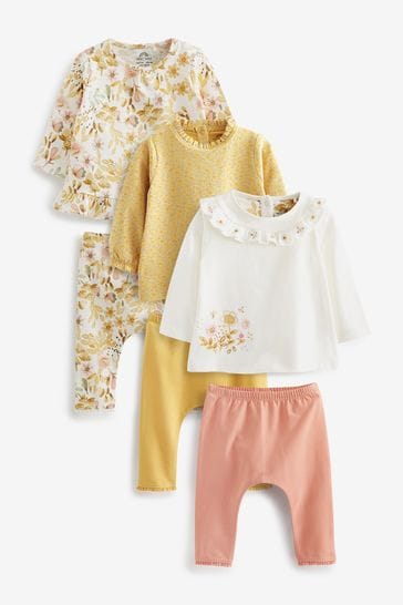 Ochre Yellow 6 Piece Baby T-Shirts and Leggings Set