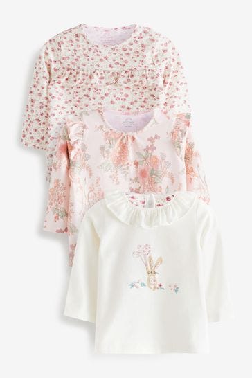 Pink Bunny/Floral Baby Long Sleeve T-Shirts 3 Pack