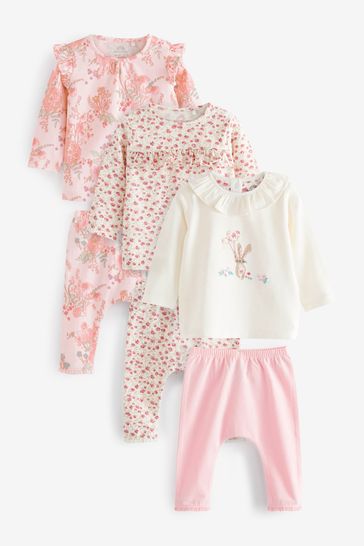 Floral Pink 6 Piece Baby T-Shirts and Leggings Set