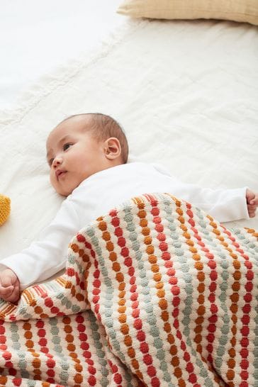 Rust Brown Stripe Baby Knitted Blanket