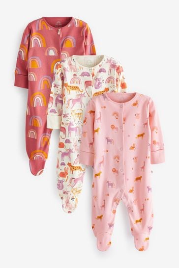 Pink/White Unicorn Baby Sleepsuits 3 Pack (0-12.13mths)