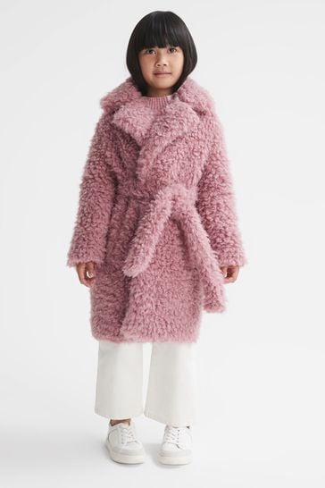 Reiss Pink Theo Senior Teddy Coat