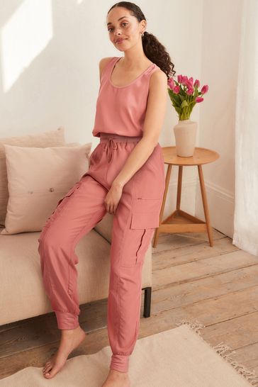 Rose Pink Luxe Lounge Cargo Trousers