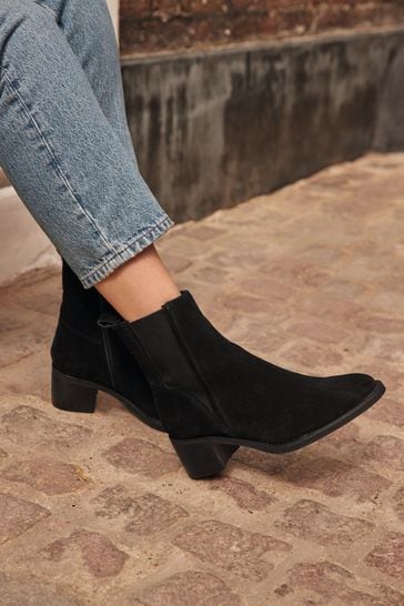 Black Suede Regular/Wide Fit Forever Comfort® Leather Block Heel Chelsea Boots