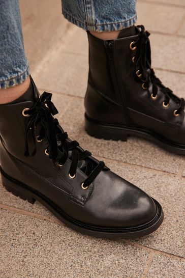 Buy Black Regular Wide Fit Leather Chunky Lace Up Boots from Next