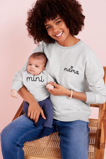 Grey Maternity Mother And Baby Matching Cotton Sweatshirt Set
