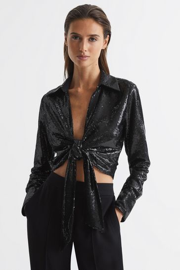 Sequin tie front hotsell top