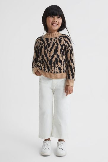 Buy Reiss Camel Ava Senior Animal Print Wool Blend Jumper from