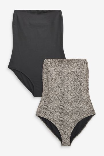 Black/Animal Bandeau Swimsuits 2 Pack