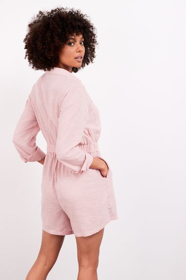 Pink deals linen playsuit