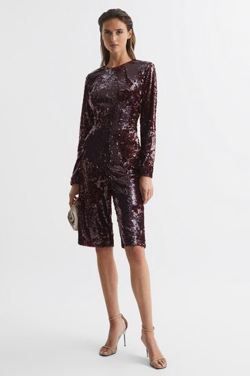 Buy Reiss Burgundy Siarra Sequin Culotte Jumpsuit from Next Luxembourg