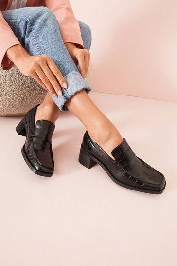 Buy Black Croc Forever Comfort Block Heel Loafers from Next