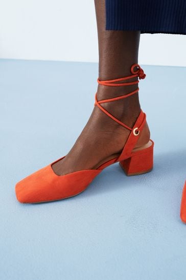 Rust Orange Forever Comfort Low Block Strappy Heels