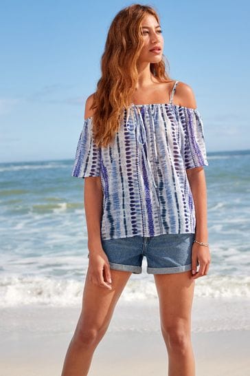 Buy Blue Tie Dye Sparkle Strappy Bardot Top from Next Poland