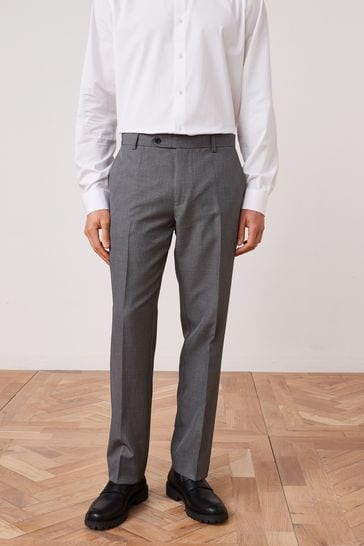 Grey Slim Machine Washable Plain Front Smart Trousers