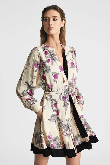 Buy Reiss Cream Zoe Orchid Print Mini Dress from Next United Arab