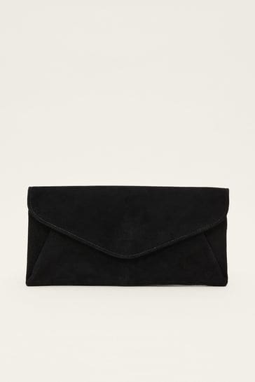 Black suede evening clutch sales