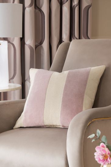 Mauve Purple Cotton Velvet And Linen Blend Stripe Square Cushion