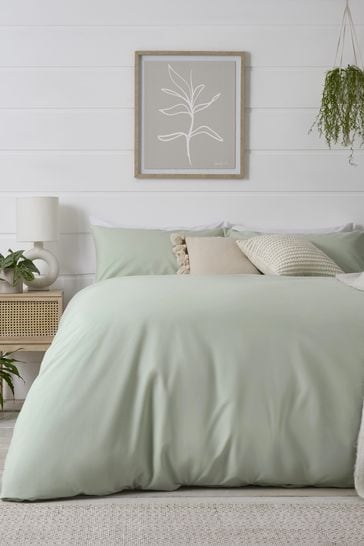 Green Pale Sage Cotton Rich Plain Duvet Cover and Pillowcase Set