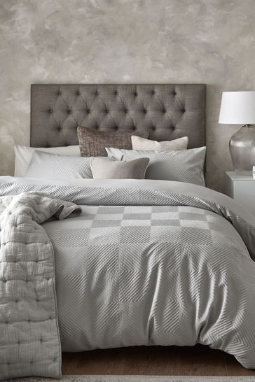 Silver Embossed Geometric Duvet Cover And Pillowcase Set
