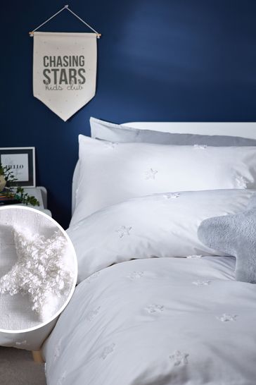 Ecru/White Kids Tufted Star Duvet Cover And Pillowcase Set