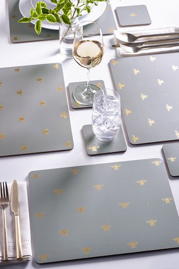 Set of 4 Gold Bees Corkback Placemats and Coasters