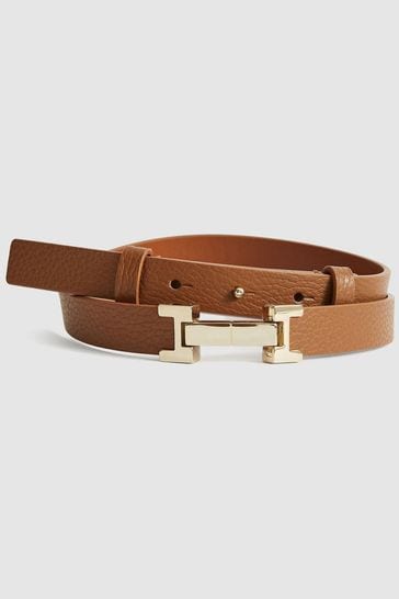 Reiss Tan Hayley Leather Square Hinge Belt