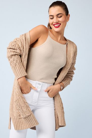 Camel Brown Cable Cardigan