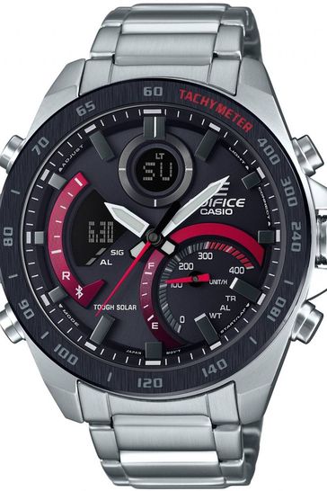Buy Casio Edifice Silver and Black Stainless Steel Solar
