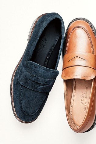 Navy Suede Forever Comfort® Leather Almond Toe Loafers