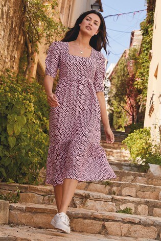 Buy Purple Spot Square Neck Dress from