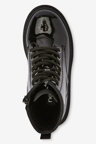 wide fit black borg lined lace up boots