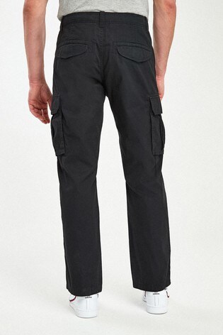 black cotton cargo trousers