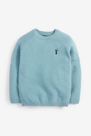Blue With Stag Textured Crew Jumper (3-16yrs)