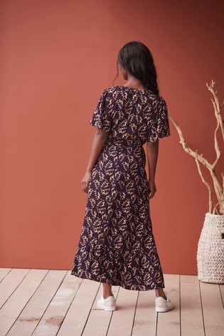 Buy Navy Ditsy Short Sleeve Wrap Summer Dress from Next Luxembourg