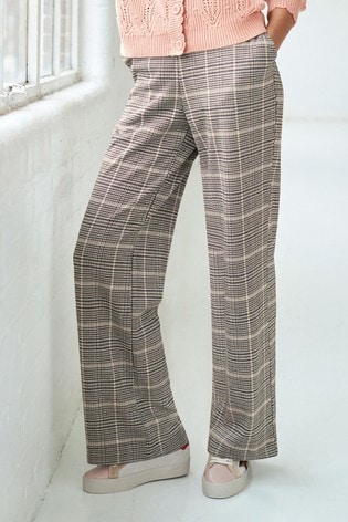 Buy Pink Check Jersey Wide Leg Trousers