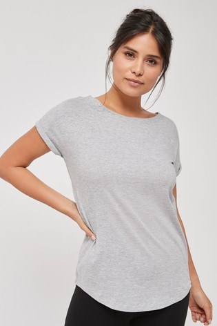 Gris Marl Round Neck Cap Camiseta