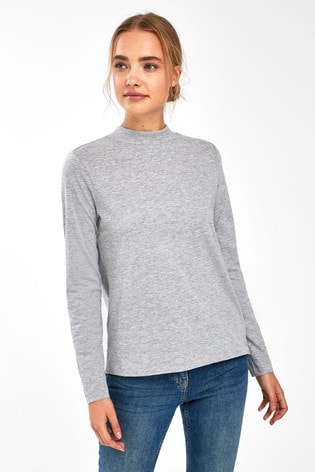 Grey Marl High Neck Long Sleeve Top