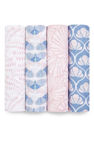aden + anais Pink Large Cotton Muslin Blankets 4 Pack