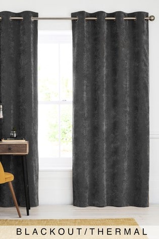 Charcoal Grey Soft Velour Eyelet Blackout/Thermal Curtains