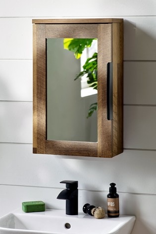 Natural Bronx Oak Effect Mirrored Wall Cabinet