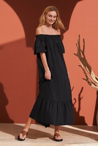 red and black off the shoulder dress