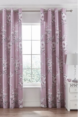 Catherine Lansfield Lilac Purple Canterbury Floral Eyelet Curtains